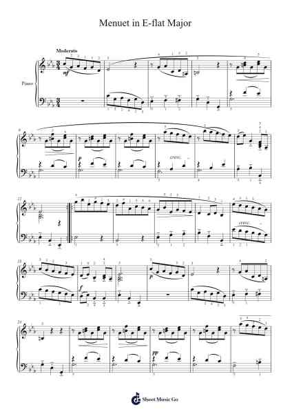 Menuet in E-flat Major Sheet Music by Wolfgang Amadeus Mozart-Arr.Toddjoy
