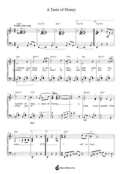 A Taste of Honey Sheet Music by Bobby Scott/Ric Marlow-Arr.Vicnick Hoodpy