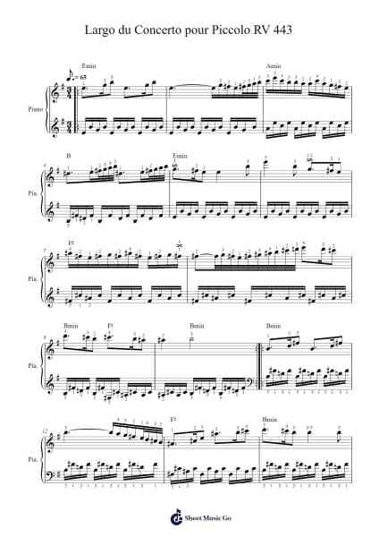 Largo from Concerto for Piccolo in C Major, RV 443 Sheet Music by Antonio Vivaldi-Arr.Woosil Vauggel