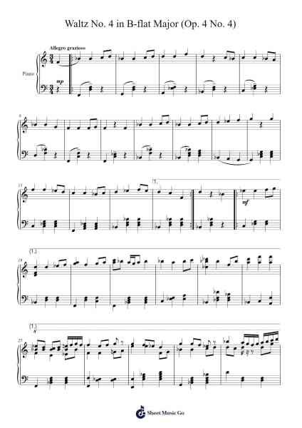 Waltz No. 4 in B-flat Major, Op. 4 No. 4 Sheet Music by ciffar-Arr.Swinfred Clarkdiah