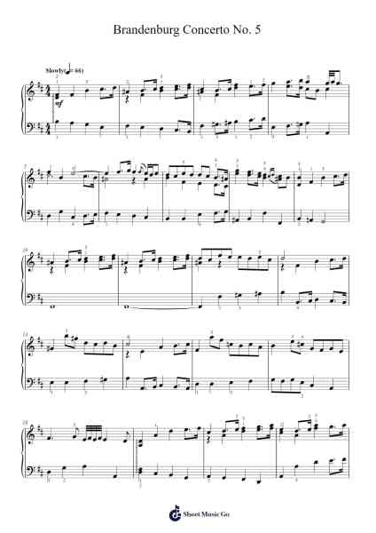 Brandenburg Concerto No. 5 in D Major, BWV 1050 Sheet Music by Johann Sebastian Bach-Arr.Dwightlitt