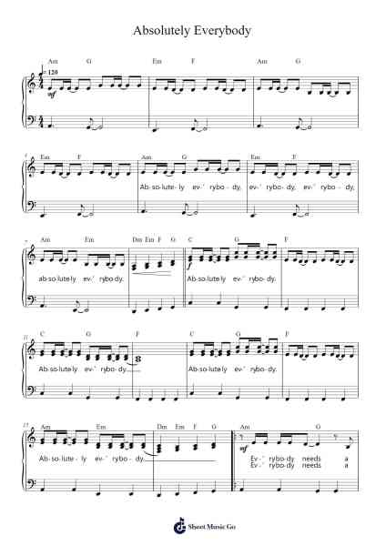 Absolutely Everybody Sheet Music by Vanessa Amorosi-Arr.Boothmore Petwald