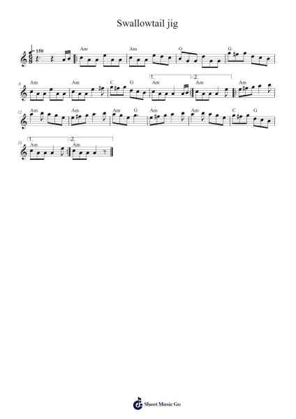 Swallowtail jig Sheet Music by Misc Traditional-Arr.Famund Coothy