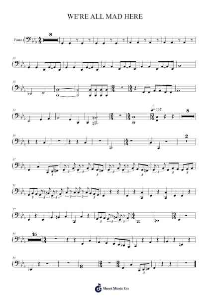 WE'RE ALL MAD HERE Sheet Music by je543aubrq-Arr.Evertrine Curcent