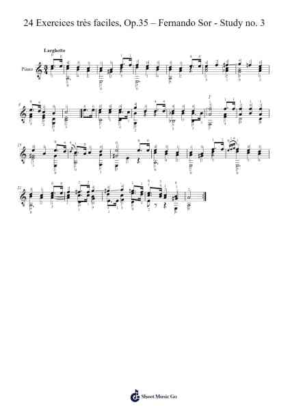 24 Exercices très faciles, Op. 35: Study No. 3 Sheet Music by Fernando Sor-Arr.Jackbing Priceliot