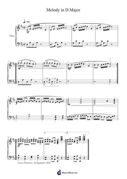 Melody in D Major 악보 Wagcrane - 편곡 Wesquinn Bunmeg