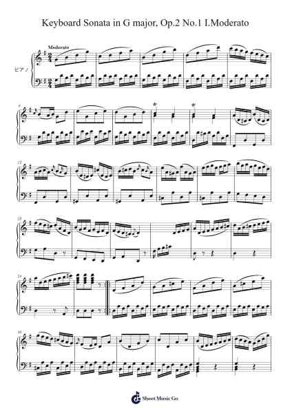 Keyboard Sonata in G major, Op.2 No.1: I. Moderato Sheet Music by Jane Savage-Arr.Blouis