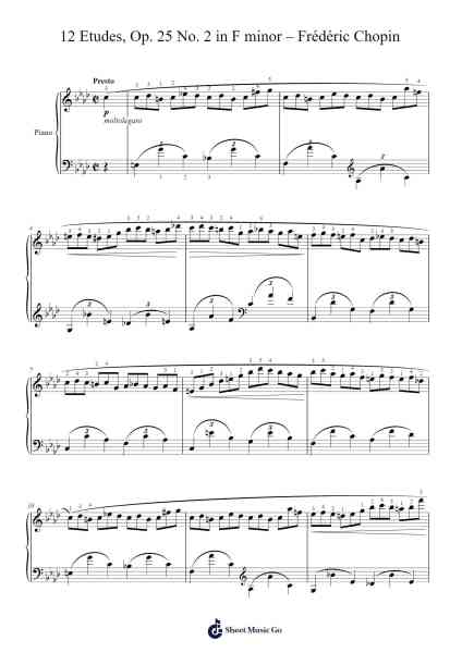 12 Etudes, Op. 25 No. 2 in F Minor Sheet Music by Frédéric Chopin-Arr.Yecent