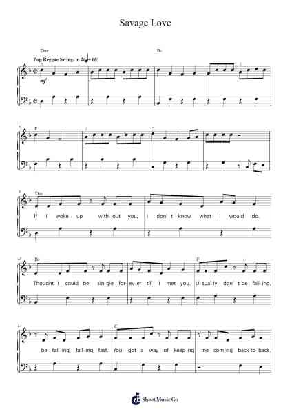 Savage Love Sheet Music by Jawsh 685-Arr.Coleign Agdore