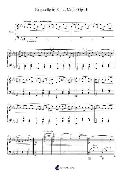 Bagatelle in E-flat Major, Op. 4 Sheet Music by Z. Viray-Arr.Odefred
