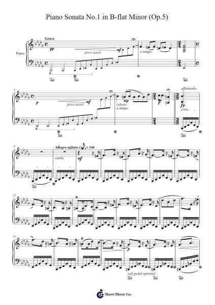Piano Sonata No. 1 in B-flat Minor, Op. 5: I. Allegro agitato Sheet Music by Reynings-Arr.Hason
