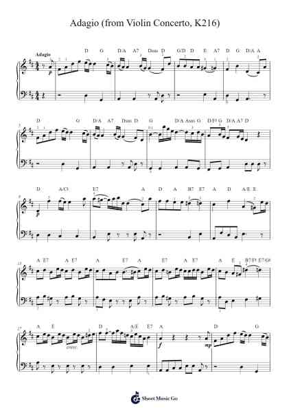 Violin Concerto No. 3 in G Major, K. 216: II. Adagio Sheet Music by Wolfgang Amadeus Mozart-Arr.Leaglan Piersmar