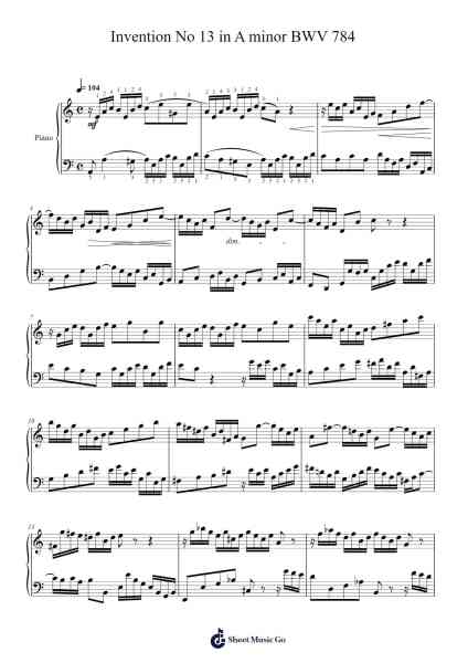 Invention No. 13 in A Minor, BWV 784 Sheet Music by Johann Sebastian Bach-Arr.Dilfred Haro