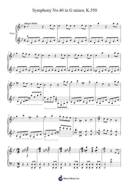 Symphony No. 40 in G Minor, K. 550: I. Molto allegro Sheet Music by Wolfgang Amadeus Mozart-Arr.Milesbelle
