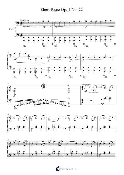 Short Piece Op. 1 No. 22 Sheet Music by 3gC42bX-Arr.Bellper Cowcolm