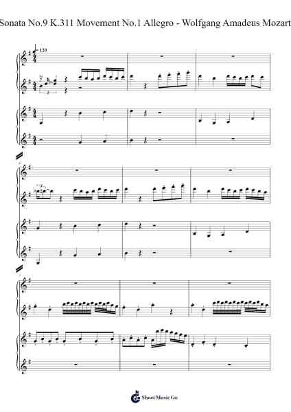 Piano Sonata No. 9 in D Major, K. 311: I. Allegro Sheet Music by Wolfgang Amadeus Mozart-Arr.Davexy Tykins