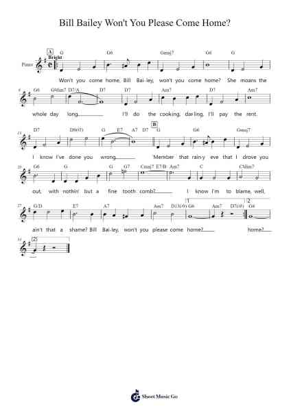 Bill Bailey, Won't You Please Come Home? Sheet Music by Hughie Cannon-Arr.Earlram