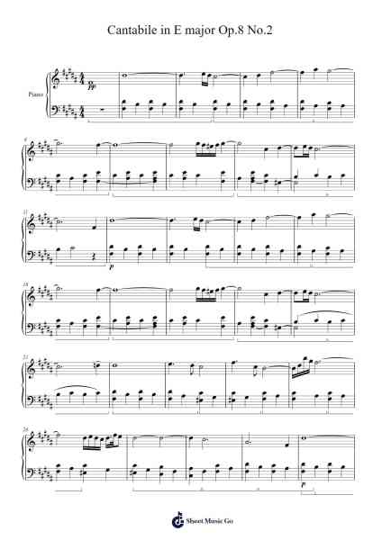 Cantabile in E Major, Op. 8, No. 2 Sheet Music by Bardky Gissnow-Arr.Cashlyle Windnix