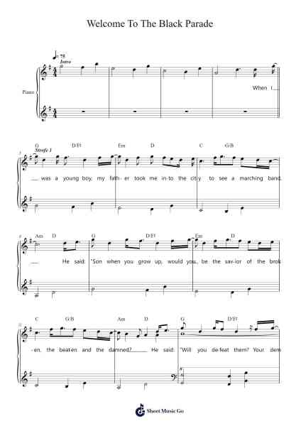 Welcome To The Black Parade Sheet Music by My Chemical Romance-Arr.Yedle Adelo