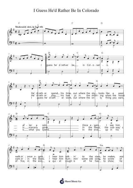 I Guess He'd Rather Be In Colorado Sheet Music by John Denver-Arr.Mikejay Croftges
