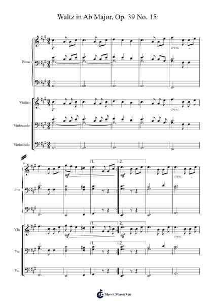 Waltz in A-Flat Major, Op. 39, No. 15 Sheet Music by Johannes Brahms-Arr.Stator