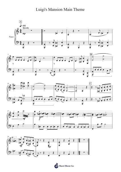 Luigi's Mansion Main Theme Sheet Music by Kazumi Totaka-Arr.Junegia Wato