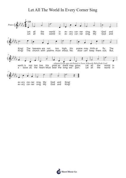 Let All The World In Every Corner Sing Sheet Music by SDA Hymns-Arr.Gosnix