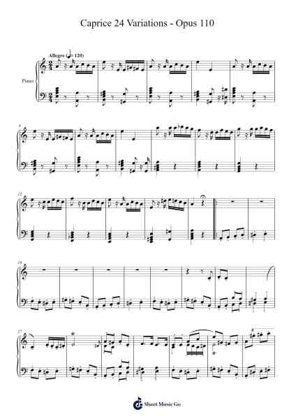Caprice 24 Variations - Opus 110 Sheet Music by Wolfgang Amadeus Mozart-Arr.Corvan Hewkins
