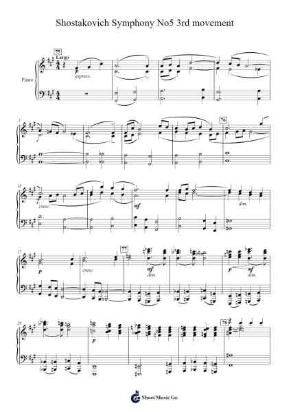 Symphony No. 5 in D Minor, Op. 47: III. Largo for Piano Solo Sheet Music by Dmitri Shostakovich-Arr.Attcolm