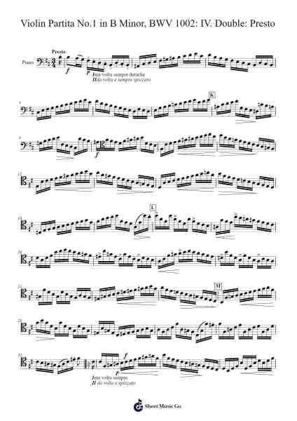 Violin Partita No. 1 in B Minor, BWV 1002: IV. Double: Presto Sheet Music by Johann Sebastian Bach-Arr.Poshua Xansweet