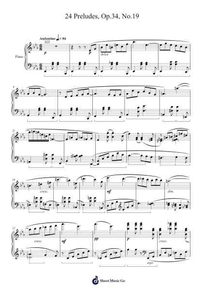 24 Preludes, Op. 34, No. 19 Sheet Music by Dmitri Shostakovich-Arr.Muthia Upsay