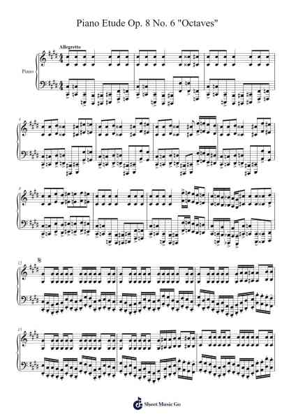 Piano Etude Op. 8 No. 6 "Octaves" Sheet Music by yagizarslan36-Arr.Huttbins