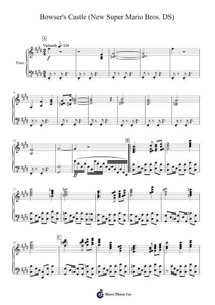 Bowser's Castle (New Super Mario Bros. DS) Sheet Music by Hajime Wakai-Arr.Mansva Gailtram