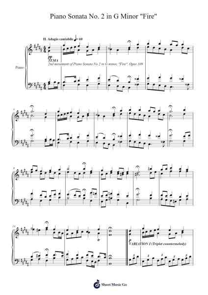 Piano Sonata No. 2 in G Minor "Fire" 樂譜由 Johann Sebastian Bach - 編曲 Quingar