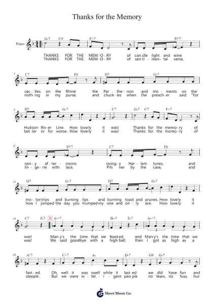 Thanks for the Memory Sheet Music by Bob Hope-Arr.Hoywoolf Lindses