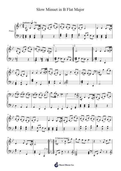 Slow Minuet in B Flat Major Sheet Music by Cookeda-Arr.Leostone Swinclaude