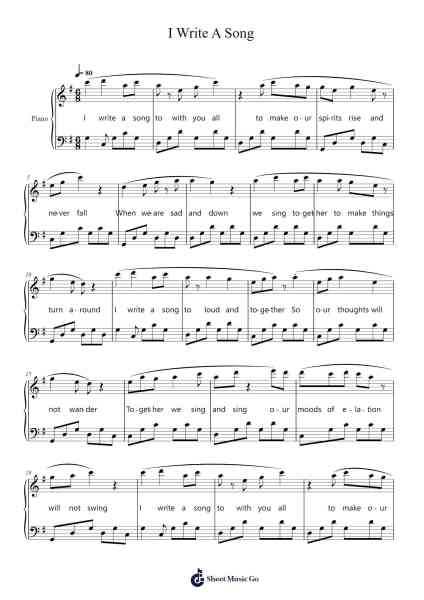 I Write A Song Sheet Music by -Arr.Pagdrow Kathrin