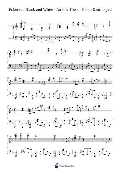 Pokemon Black and White - Anville Town - Piano Rearranged Sheet Music by Go Ichinose-Arr.Backdn