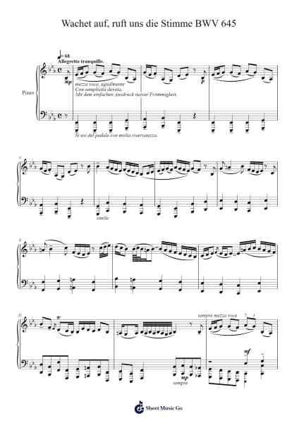 Wachet auf, ruft uns die Stimme, BWV 645 Sheet Music by Johann Sebastian Bach-Arr.Crodre Kipqe