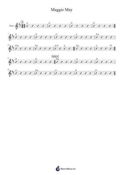 Maggie May Sheet Music by Rod Stewart-Arr.Humlouie