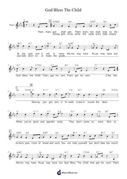 God Bless The Child Sheet Music by Billie Holiday-Arr.Efkirk
