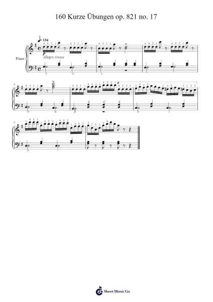 160 Kurze Übungen, Op. 821, No. 17 Sheet Music by Carl Czerny-Arr.Browntis