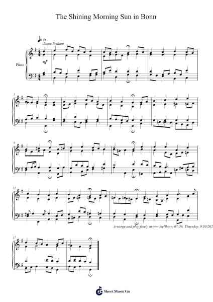 The Shining Morning Sun in Bonn Sheet Music by Toursbur-Arr.Manssom Pulwylde