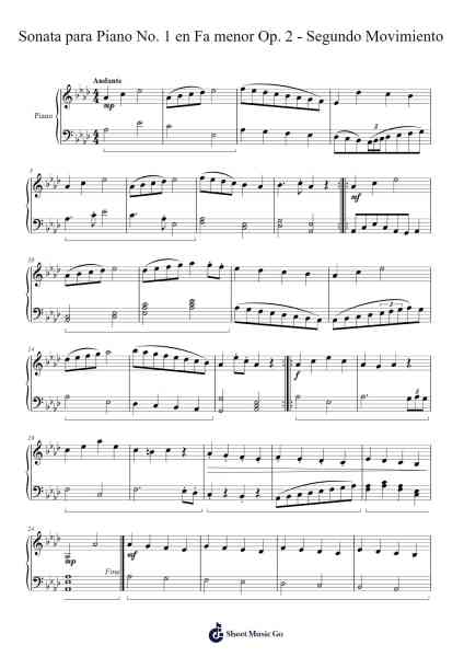 Sonata para Piano No. 1 en Fa menor, Op. 2, No. 1: II. Adagio Sheet Music by Upreg-Arr.Zarol Hayleste