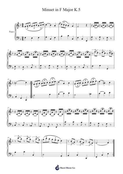 Minuet in F Major, K. 5 Sheet Music by Wolfgang Amadeus Mozart-Arr.Yedle Adelo