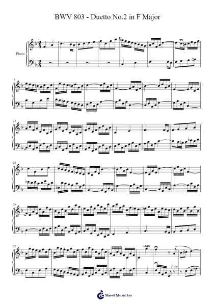 BWV 803 - Duetto No.2 in F Major Sheet Music by Johann Sebastian Bach-Arr.Gregan Forslome