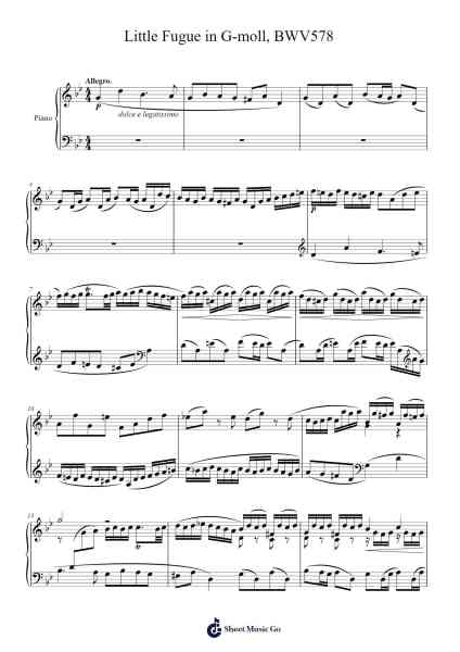 Little Fugue in G Minor, BWV 578 Sheet Music by Johann Sebastian Bach-Arr.Duketein Rusnix