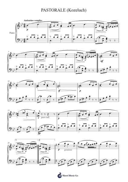 Piano Sonata No. 5 in G Major: II. Pastorale Sheet Music by Leopold Kozeluch-Arr.Xavis Rodgo