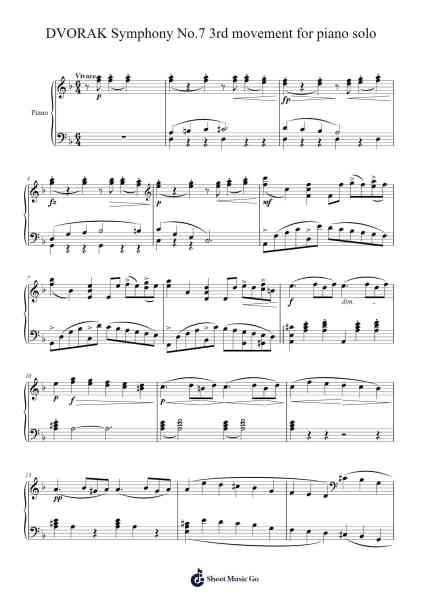 Symphony No. 7 in D Minor, Op. 70: III. Scherzo: Vivace - Poco meno mosso for piano solo Sheet Music by Antonín Dvořák-Arr.Pumens Faulkgrant