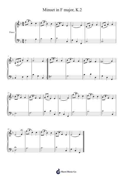 Minuet in F Major, K. 2 Sheet Music by Wolfgang Amadeus Mozart-Arr.Mortion Woolftab